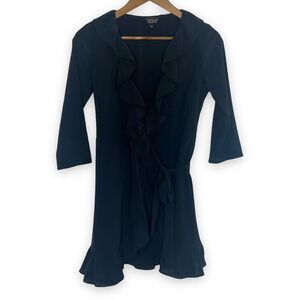 TopShop Black Classic Ruffle‎ V-Neck Mini Wrap Dress Size 4